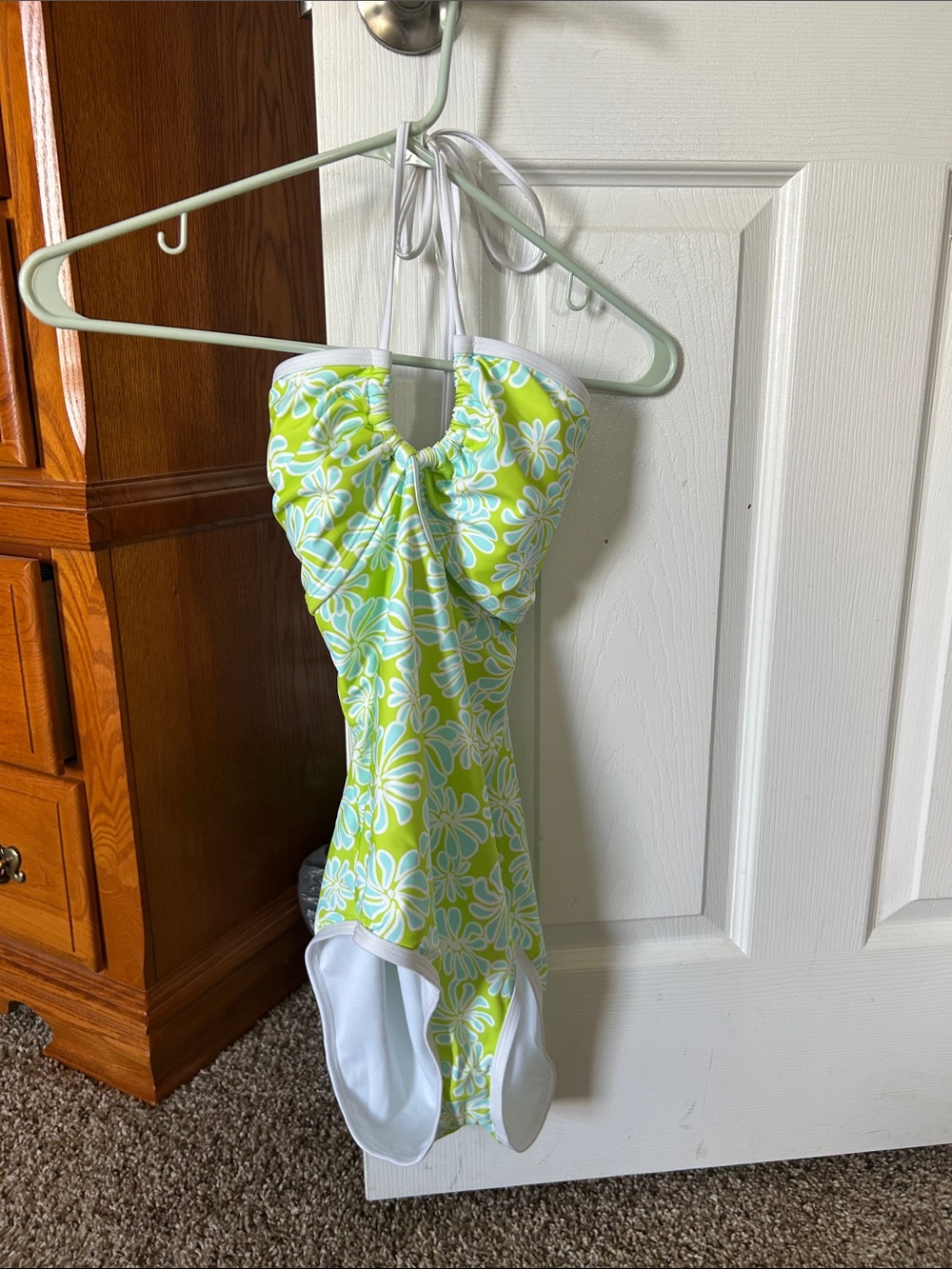 Lime Green Floral Halter One-Piece Swimsuit